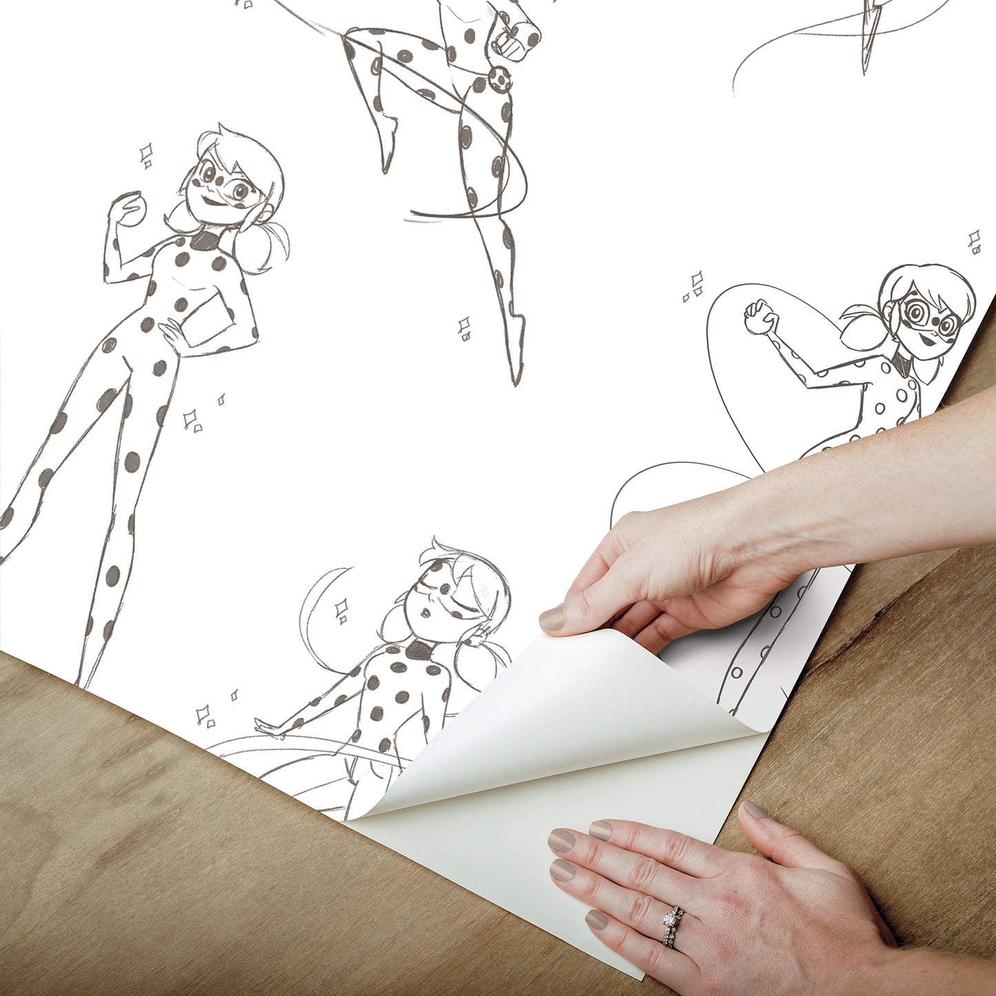 York Wallcoverings RoomMates Miraculous Ladybug Sketch Charcoal Peel and Stick Wallpaper Kids Graphics Whites and Off-Whites  Wallpaper - RMWS1305