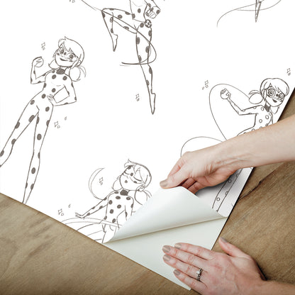 York Wallcoverings RoomMates Miraculous Ladybug Sketch Charcoal Peel and Stick Wallpaper Kids Graphics Whites and Off-Whites  Wallpaper - RMWS1305