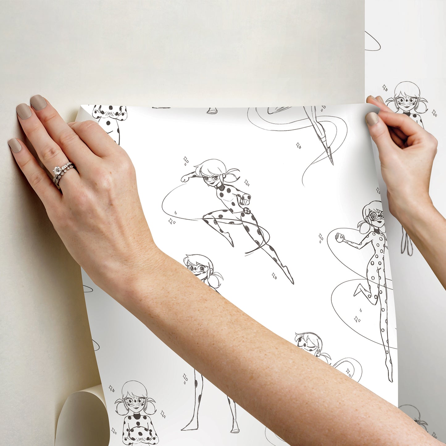 York Wallcoverings RoomMates Miraculous Ladybug Sketch Charcoal Peel and Stick Wallpaper Kids Graphics Whites and Off-Whites  Wallpaper - RMWS1305