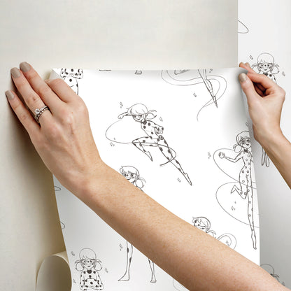 York Wallcoverings RoomMates Miraculous Ladybug Sketch Charcoal Peel and Stick Wallpaper Kids Graphics Whites and Off-Whites  Wallpaper - RMWS1305