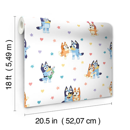 York Wallcoverings RoomMates Bluey and Bingo Hearts Multicolor Peel and Stick Wallpaper Kids Graphics Whites and Off-Whites  Wallpaper - RMWS1307