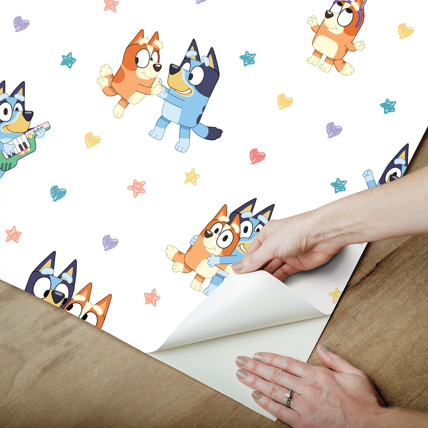 York Wallcoverings RoomMates Bluey and Bingo Hearts Multicolor Peel and Stick Wallpaper Kids Graphics Whites and Off-Whites  Wallpaper - RMWS1307