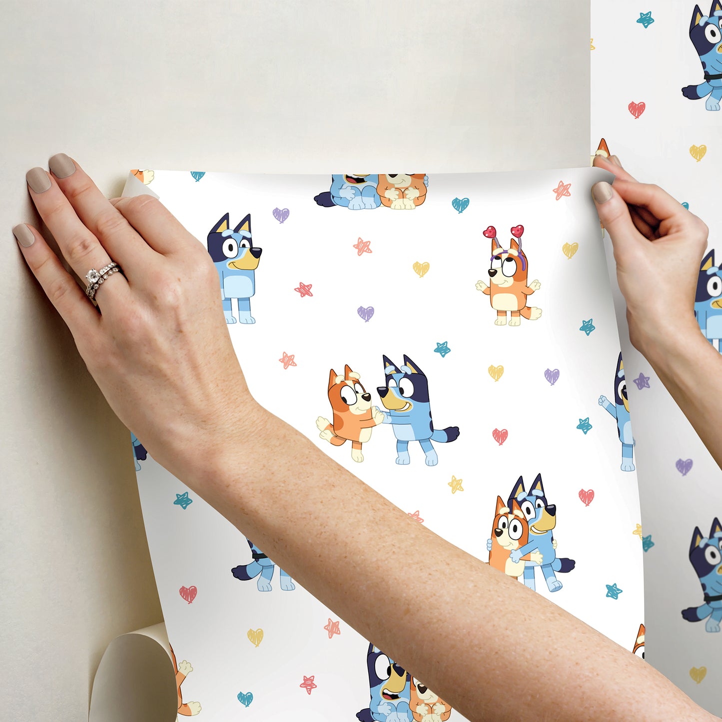 York Wallcoverings RoomMates Bluey and Bingo Hearts Multicolor Peel and Stick Wallpaper Kids Graphics Whites and Off-Whites  Wallpaper - RMWS1307