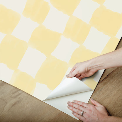 York Wallcoverings RoomMates Tess Watercolor Checker Pale Yellow Peel and Stick Wallpaper Graphics Bohemian Pale Yellow  Current Peel & Stick - RMWS1317