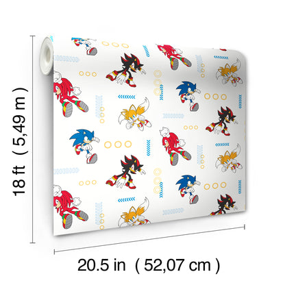 York Wallcoverings RoomMates Sonic The Hedgehog Let?s Roll Peel and Stick Wallpaper Graphics Kids Blue and White?  Current Peel & Stick - RMWS1332