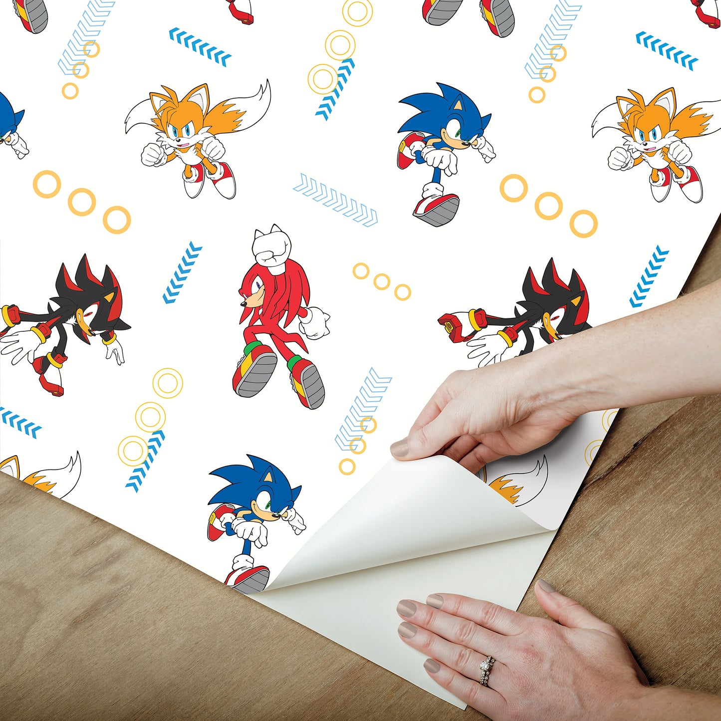 York Wallcoverings RoomMates Sonic The Hedgehog Let?s Roll Peel and Stick Wallpaper Graphics Kids Blue and White?  Current Peel & Stick - RMWS1332