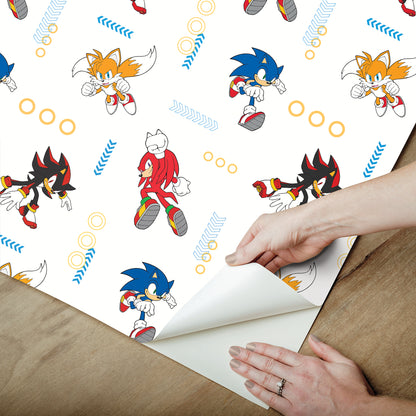 York Wallcoverings RoomMates Sonic The Hedgehog Let?s Roll Peel and Stick Wallpaper Graphics Kids Blue and White?  Current Peel & Stick - RMWS1332