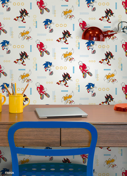 York Wallcoverings RoomMates Sonic The Hedgehog Let?s Roll Peel and Stick Wallpaper Graphics Kids Blue and White?  Current Peel & Stick - RMWS1332