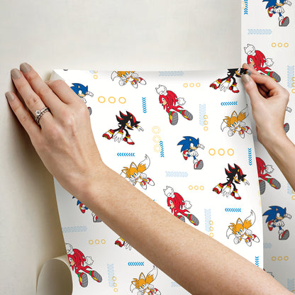 York Wallcoverings RoomMates Sonic The Hedgehog Let?s Roll Peel and Stick Wallpaper Graphics Kids Blue and White?  Current Peel & Stick - RMWS1332