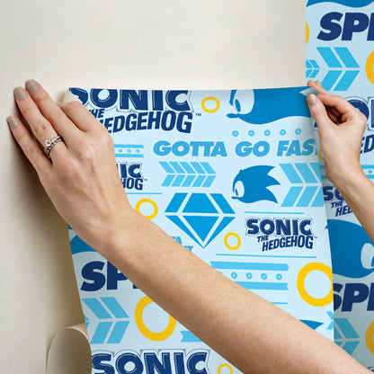 York Wallcoverings RoomMates Sonic The Hedgehog Gotta Go Fast Peel and Stick Wallpaper Graphics Kids Blue  Current Peel & Stick - RMWS1334
