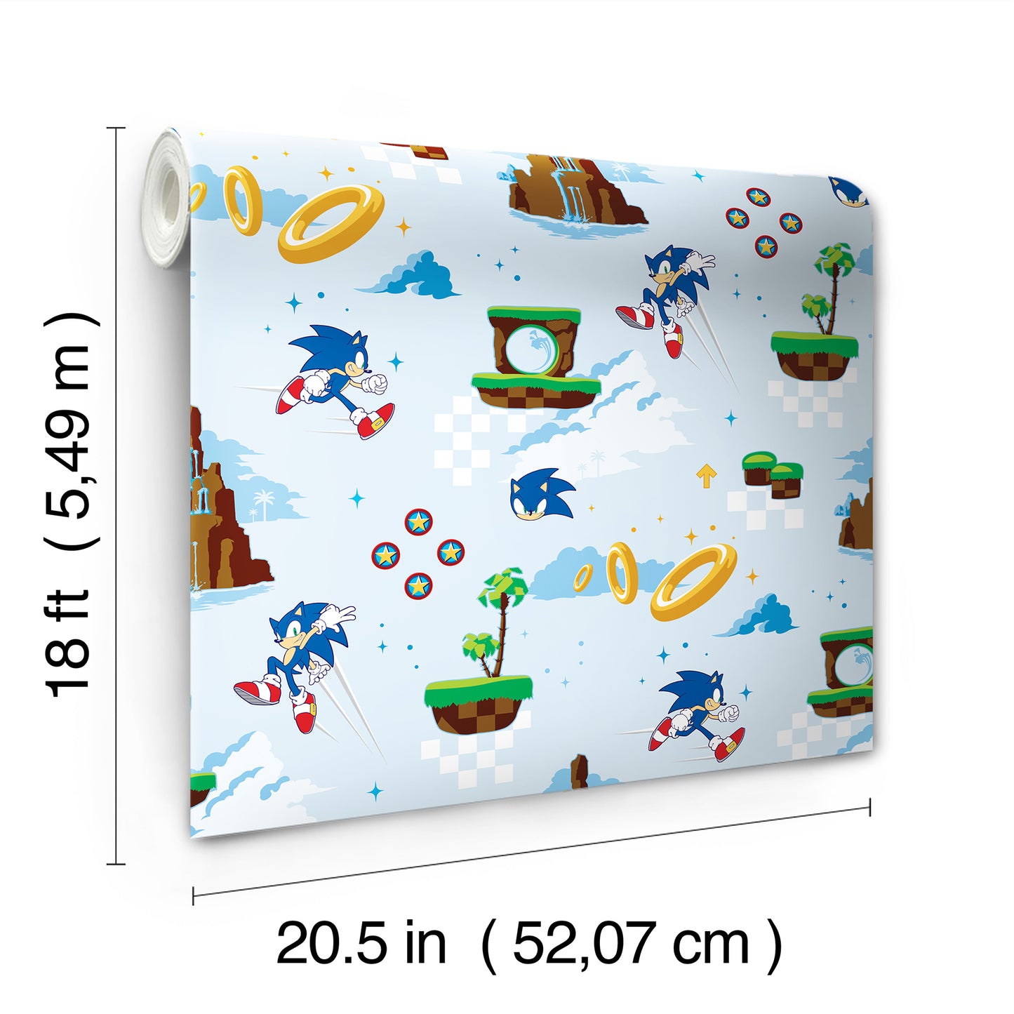 York Wallcoverings RoomMates Sonic The Hedgehog Green Hill Zone Peel and Stick Wallpaper Graphics Kids Blue  Current Peel & Stick - RMWS1335