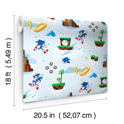York Wallcoverings RoomMates Sonic The Hedgehog Green Hill Zone Peel and Stick Wallpaper Graphics Kids Blue  Current Peel & Stick - RMWS1335
