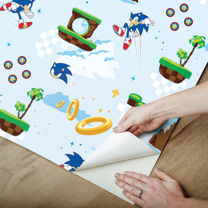 York Wallcoverings RoomMates Sonic The Hedgehog Green Hill Zone Peel and Stick Wallpaper Graphics Kids Blue  Current Peel & Stick - RMWS1335