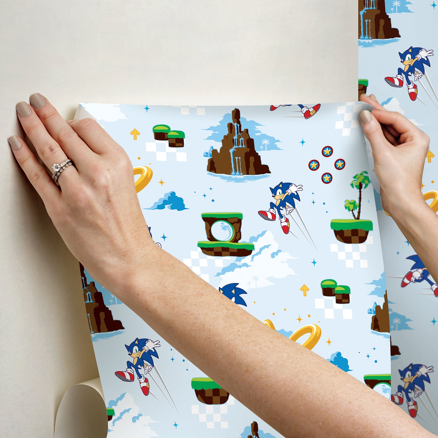 York Wallcoverings RoomMates Sonic The Hedgehog Green Hill Zone Peel and Stick Wallpaper Graphics Kids Blue  Current Peel & Stick - RMWS1335