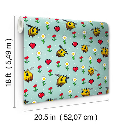 York Wallcoverings RoomMates Minecraft Busy Bee Peel and Stick Wallpaper Graphics Whimsical Blue  Current Peel & Stick - RMWS1339