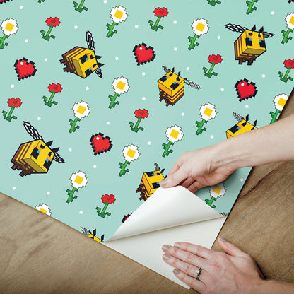 York Wallcoverings RoomMates Minecraft Busy Bee Peel and Stick Wallpaper Graphics Whimsical Blue  Current Peel & Stick - RMWS1339