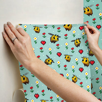 York Wallcoverings RoomMates Minecraft Busy Bee Peel and Stick Wallpaper Graphics Whimsical Blue  Current Peel & Stick - RMWS1339