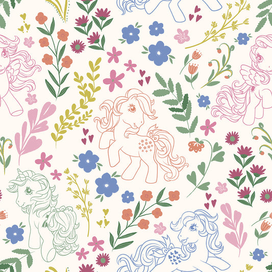 York Wallcoverings RoomMates My Little Pony Retro Floral Cream Peel and Stick Wallpaper Fairy Tales & Fantasy Kids Cream  Current Peel & Stick - RMWS1343