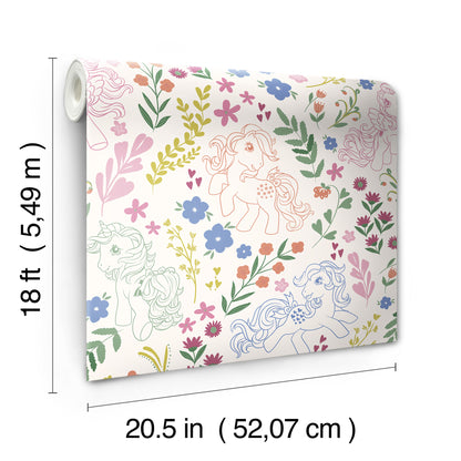 York Wallcoverings RoomMates My Little Pony Retro Floral Cream Peel and Stick Wallpaper Fairy Tales & Fantasy Kids Cream  Current Peel & Stick - RMWS1343