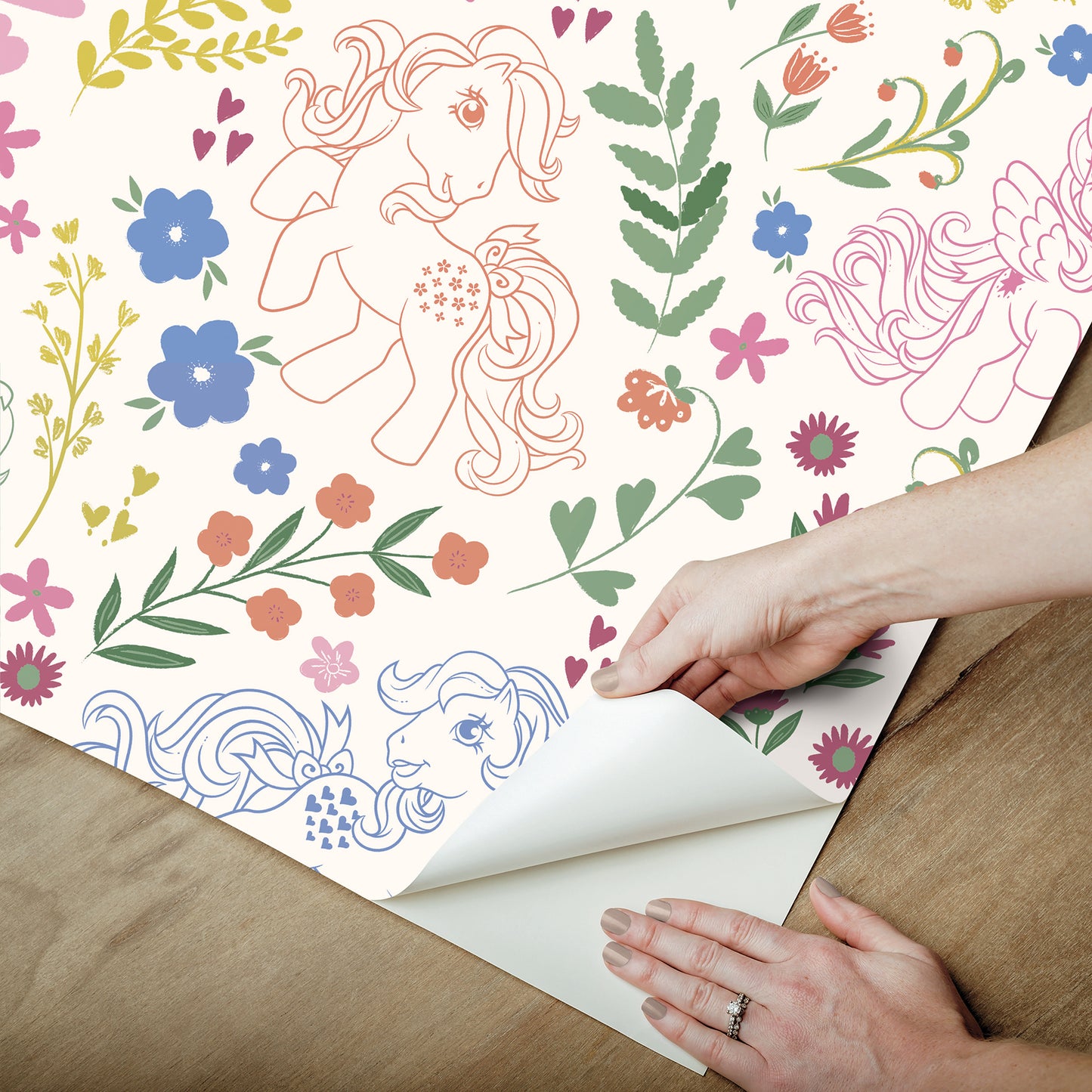 York Wallcoverings RoomMates My Little Pony Retro Floral Cream Peel and Stick Wallpaper Fairy Tales & Fantasy Kids Cream  Current Peel & Stick - RMWS1343