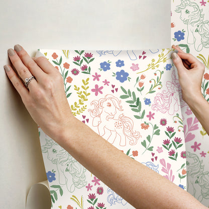 York Wallcoverings RoomMates My Little Pony Retro Floral Cream Peel and Stick Wallpaper Fairy Tales & Fantasy Kids Cream  Current Peel & Stick - RMWS1343
