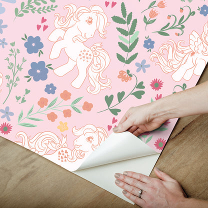 York Wallcoverings RoomMates My Little Pony Retro Floral Pink Peel and Stick Wallpaper Fairy Tales & Fantasy Kids Pink  Current Peel & Stick - RMWS1344