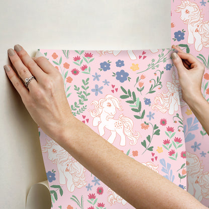 York Wallcoverings RoomMates My Little Pony Retro Floral Pink Peel and Stick Wallpaper Fairy Tales & Fantasy Kids Pink  Current Peel & Stick - RMWS1344