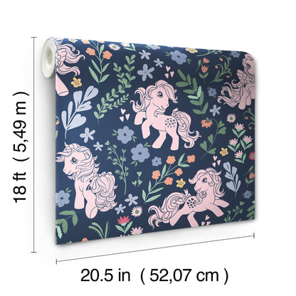 York Wallcoverings RoomMates My Little Pony Retro Floral Blue Peel and Stick Wallpaper Fairy Tales & Fantasy Kids Blue  Current Peel & Stick - RMWS1345