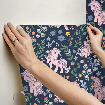 York Wallcoverings RoomMates My Little Pony Retro Floral Blue Peel and Stick Wallpaper Fairy Tales & Fantasy Kids Blue  Current Peel & Stick - RMWS1345