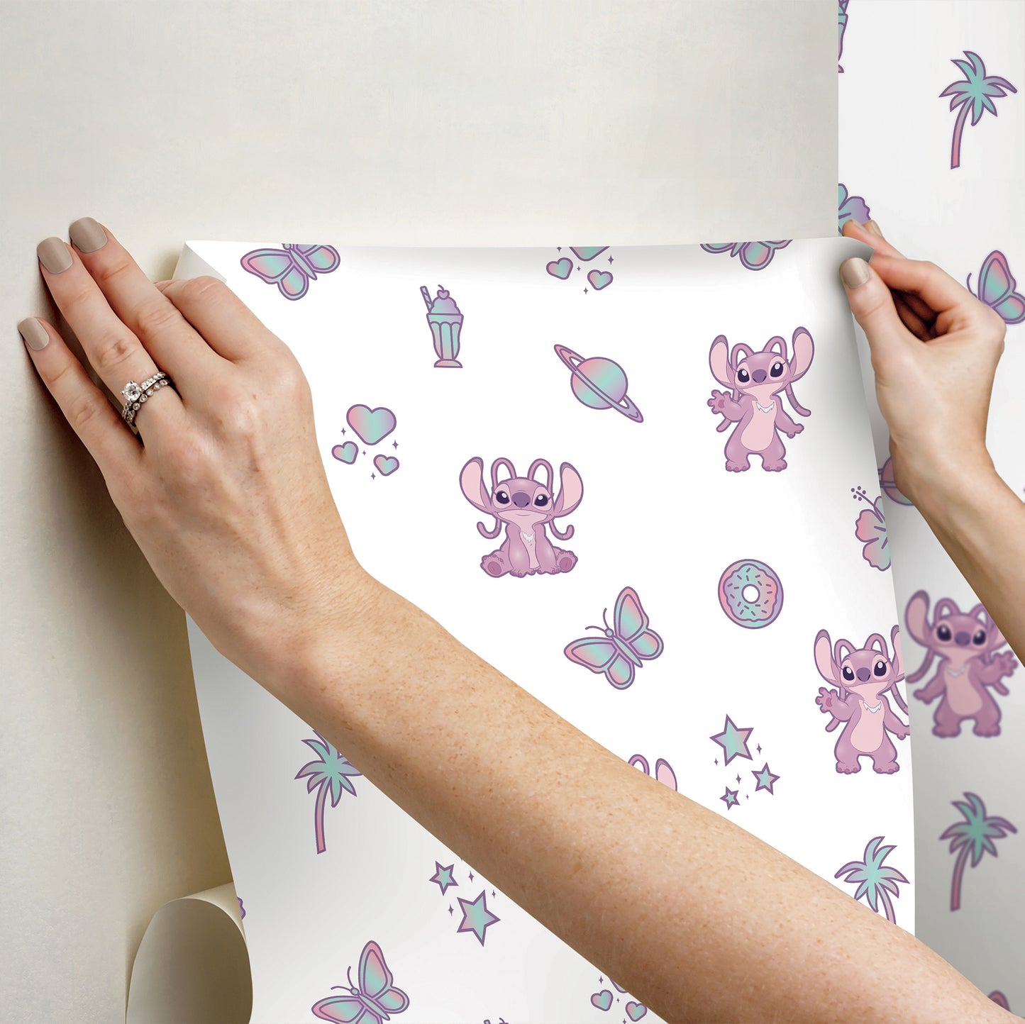 York Wallcoverings RoomMates Disney Lilo & Stitch Angel Pink Peel and Stick Wallpaper Graphics Kids Pink  Current Peel & Stick - RMWS1347