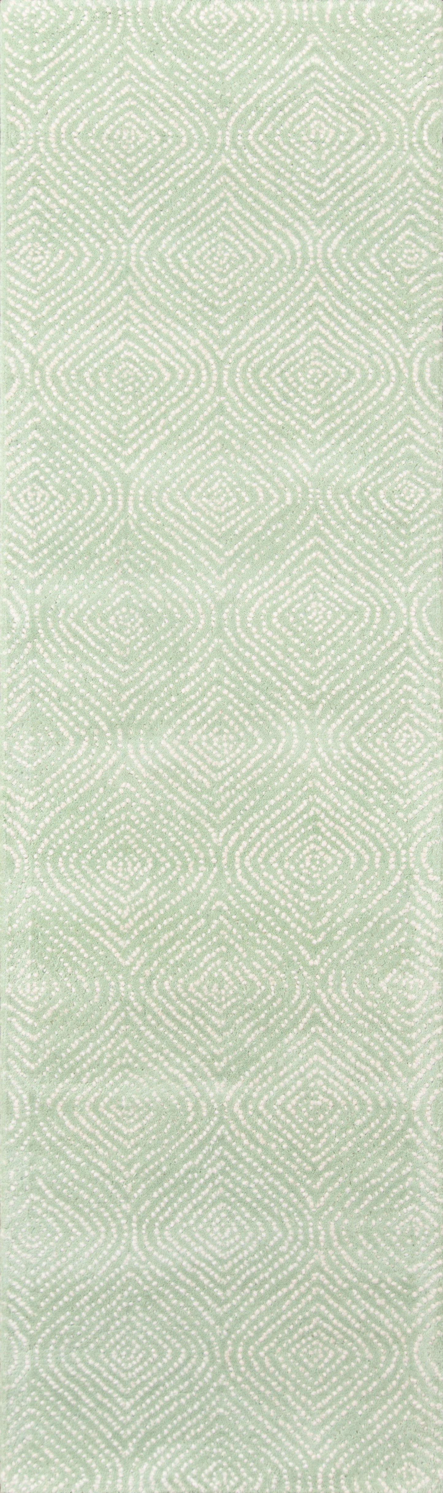 Pale sage green woven fabric with subtle white geometric diamond lattice pattern; lightweight upholstery or drapery material.