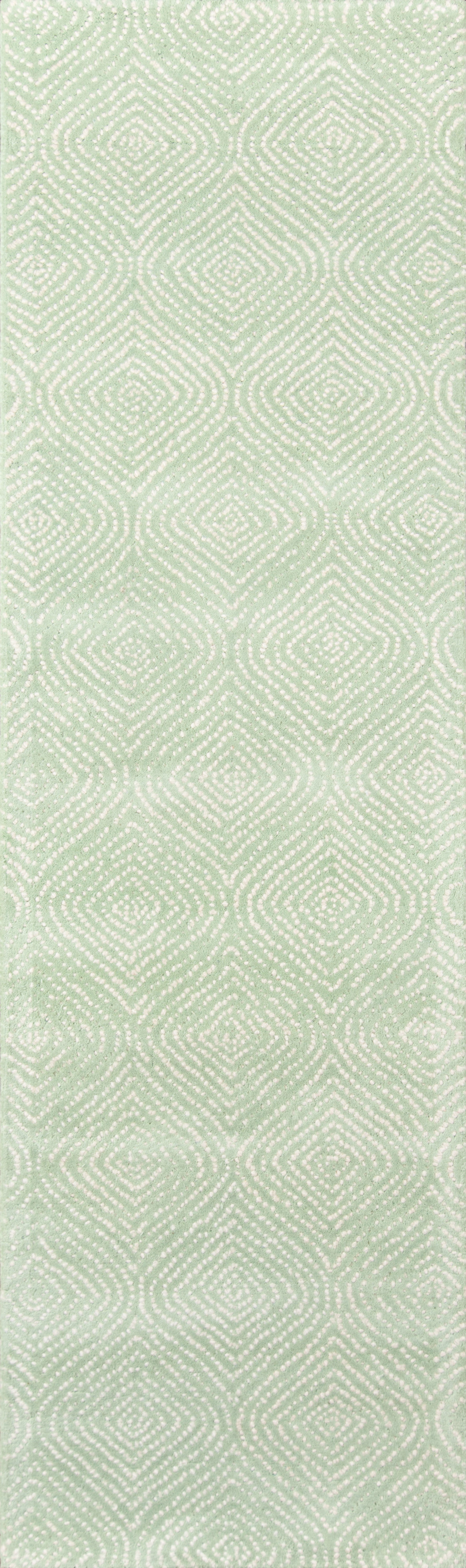 Pale sage green woven fabric with subtle white geometric diamond lattice pattern; lightweight upholstery or drapery material.