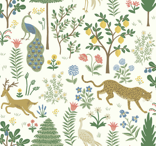 York Wallcoverings Rifle Paper Co. Second Edition Menagerie White and Brown Wallpaper  Animals Whites and Off-Whites   - RP7305