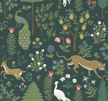 York Wallcoverings Rifle Paper Co. Second Edition Menagerie Blue Wallpaper  Animals Blues   - RP7306