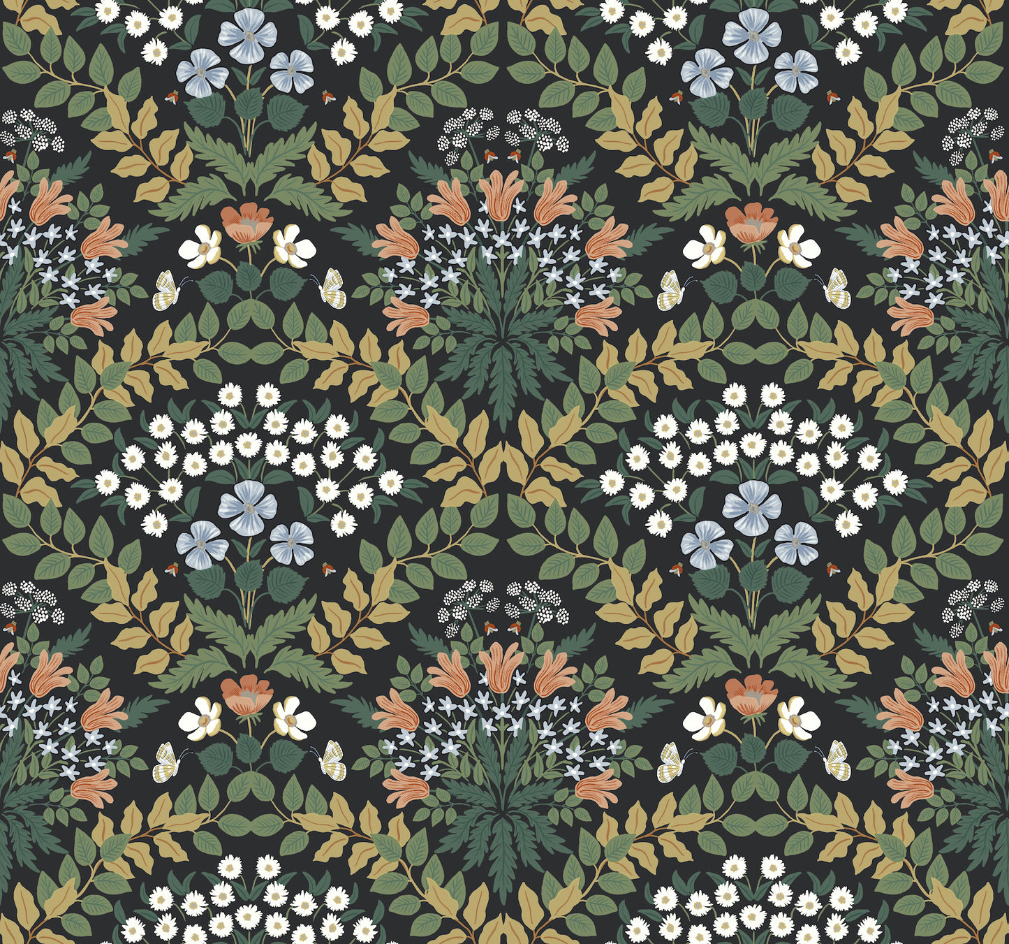York Wallcoverings Rifle Paper Co. Second Edition Bramble Black and Green Wallpaper  Botanical Greens   - RP7318