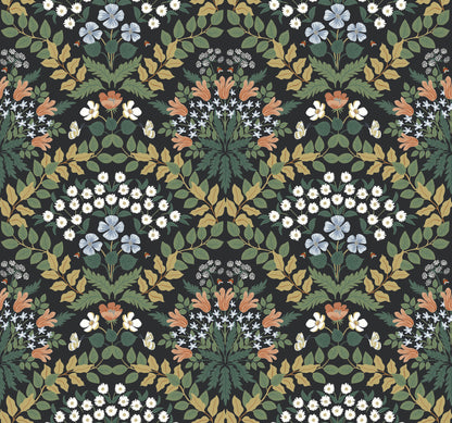 York Wallcoverings Rifle Paper Co. Second Edition Bramble Black and Green Wallpaper  Botanical Greens   - RP7318