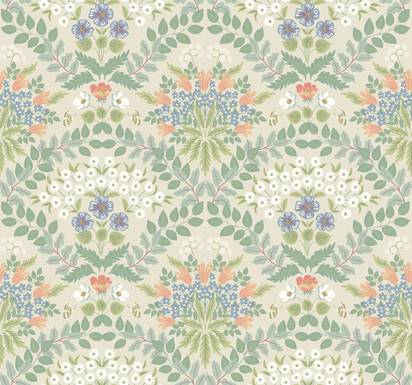 York Wallcoverings Rifle Paper Co. Second Edition Bramble Beige and Green Wallpaper  Botanical Greens   - RP7321