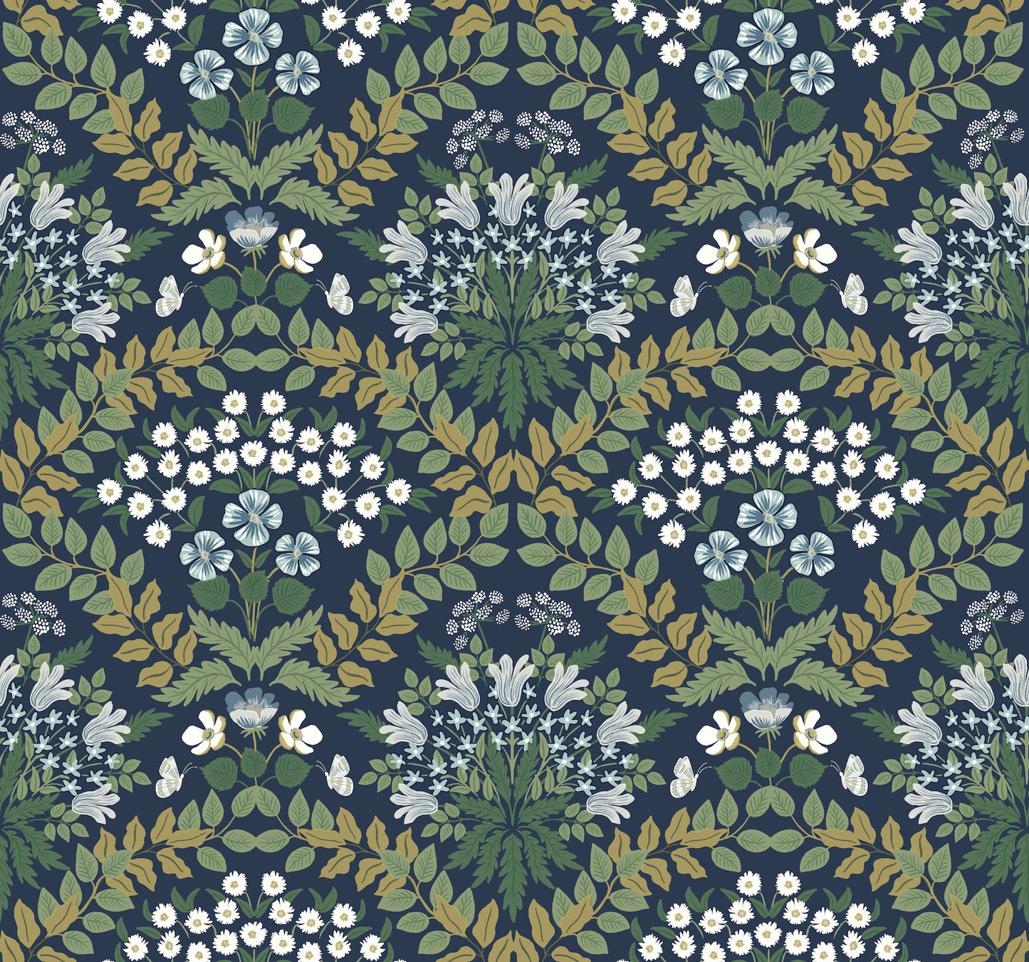York Wallcoverings Rifle Paper Co. Second Edition Bramble Navy and Green Wallpaper  Botanical Blues   - RP7324