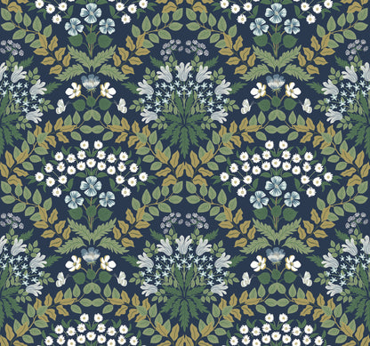York Wallcoverings Rifle Paper Co. Second Edition Bramble Navy and Green Wallpaper  Botanical Blues   - RP7324