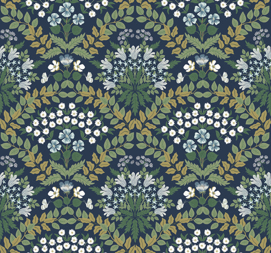 York Wallcoverings Rifle Paper Co. Second Edition Bramble Navy and Green Wallpaper  Botanical Blues   - RP7324