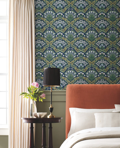 York Wallcoverings Rifle Paper Co. Second Edition Bramble Navy and Green Wallpaper  Botanical Blues   - RP7324