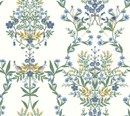 York Wallcoverings Rifle Paper Co. Second Edition Luxembourg White and Blue Wallpaper  Animals Whites and Off-Whites   - RP7330