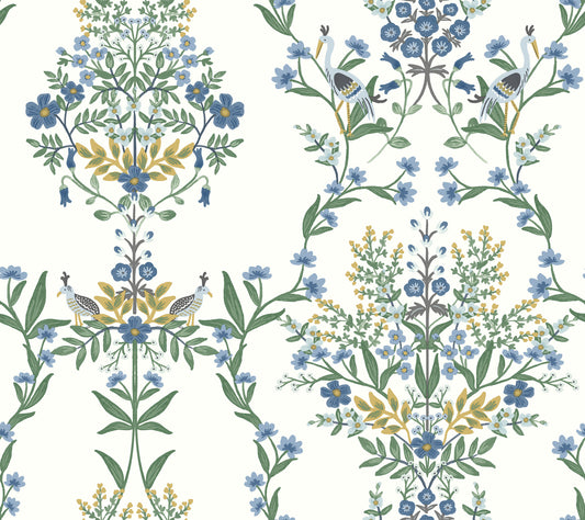 York Wallcoverings Rifle Paper Co. Second Edition Luxembourg White and Blue Wallpaper  Animals Whites and Off-Whites   - RP7330