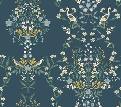 York Wallcoverings Rifle Paper Co. Second Edition Luxembourg Blue and Green Wallpaper  Animals Blues   - RP7331