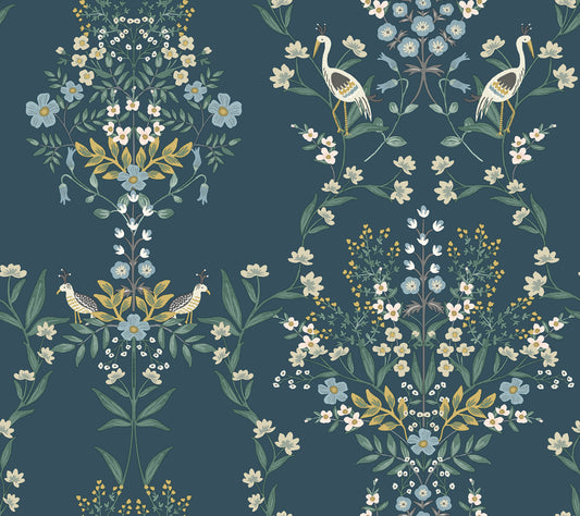 York Wallcoverings Rifle Paper Co. Second Edition Luxembourg Blue and Green Wallpaper  Animals Blues   - RP7331