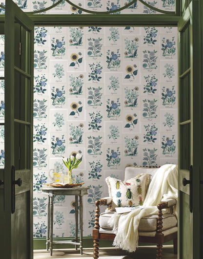 York Wallcoverings Rifle Paper Co. Second Edition Botanical Prints White and Blue Wallpaper  Florals and Flowers Whites and Off-Whites   - RP7335