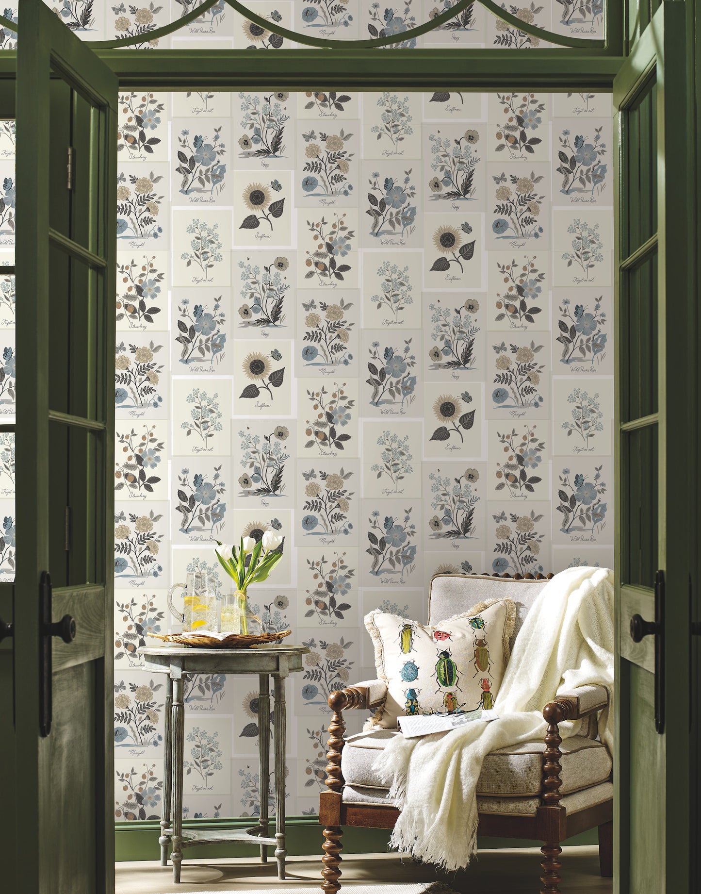 York Wallcoverings Rifle Paper Co. Second Edition Botanical Prints Beige and Black Wallpaper  Florals and Flowers Blacks   - RP7336
