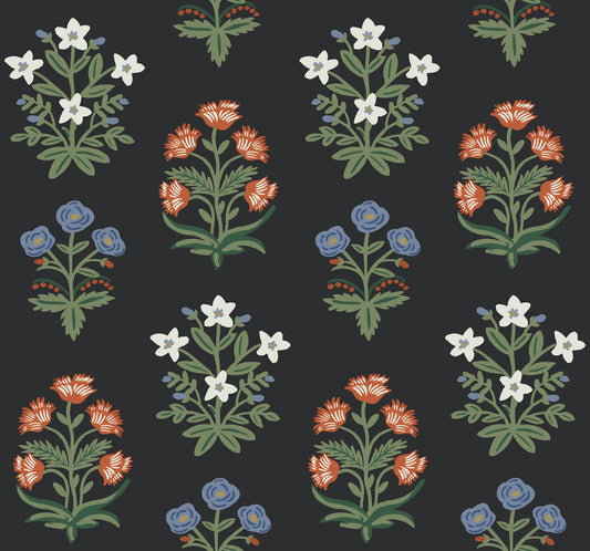 York Wallcoverings Rifle Paper Co. Second Edition Mughal Rose Black and Pink Wallpaper  Florals and Flowers Blacks   - RP7348