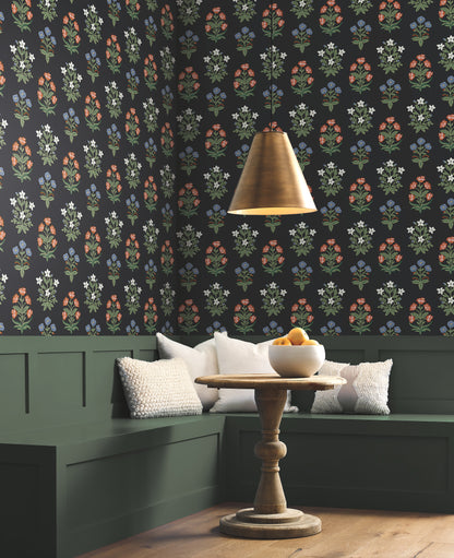 York Wallcoverings Rifle Paper Co. Second Edition Mughal Rose Black and Pink Wallpaper  Florals and Flowers Blacks   - RP7348