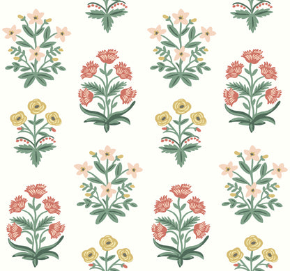 York Wallcoverings Rifle Paper Co. Second Edition Mughal Rose White and Pink Wallpaper  Florals and Flowers Whites and Off-Whites   - RP7349
